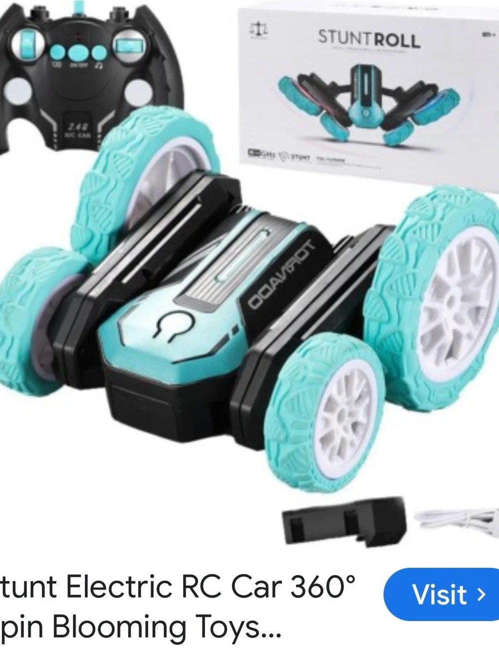 Teal Stunt Roll Remote Control Car for Kids